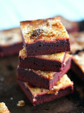 Red Velvet Creme Brulee Brownies are the perfect combo of rich, decadent chocolate, creamy vanilla and caramelized crunchy sugar.