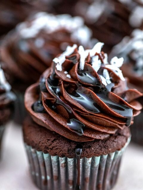 Photo of German chocolate cupcakes.